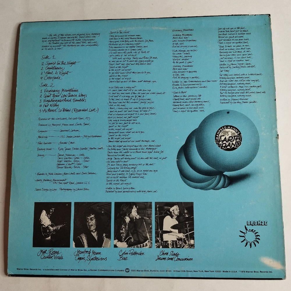 Винтажная виниловая пластинка LP Manfred Mann Earth Band Nightingales and Bombers (USA 1975) (Promo)