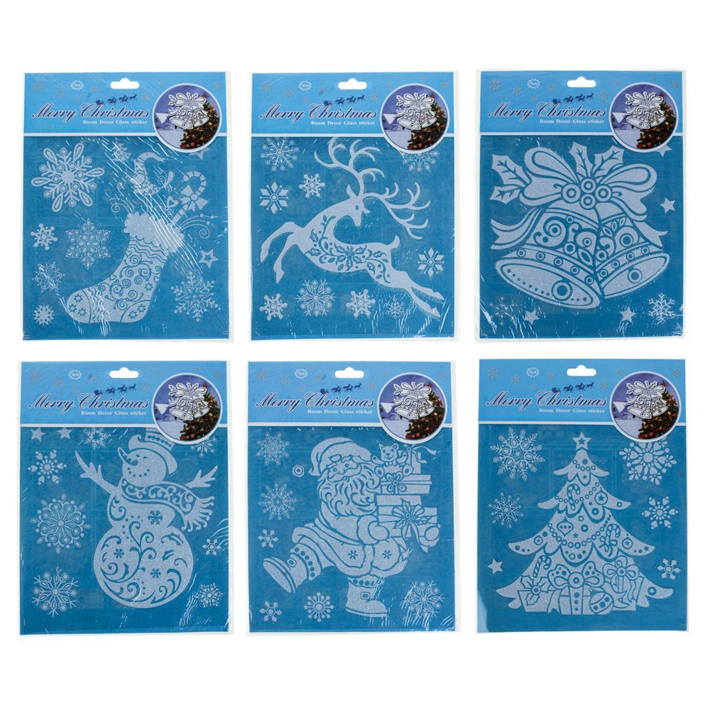 Наклейка новогодняя 18*23 см, 6 видов микс, пакет