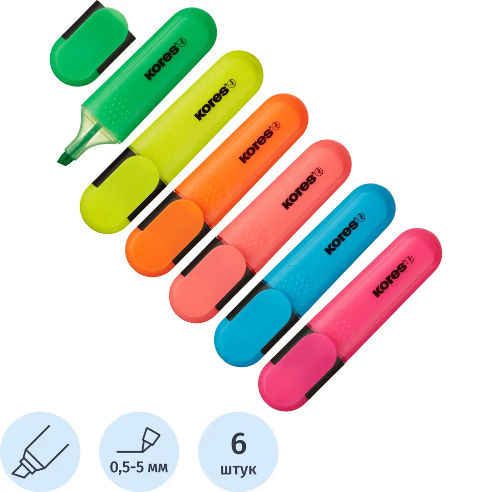 Набор текстовыделителей Kores BRIGHT LINER PLUS,ск нак,0,5-5мм,6цв