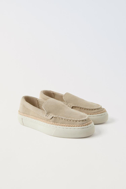 ZARA ЗАМШЕВЫЕ ЛОФЕРЫ, БЕЖЕВЫЙ