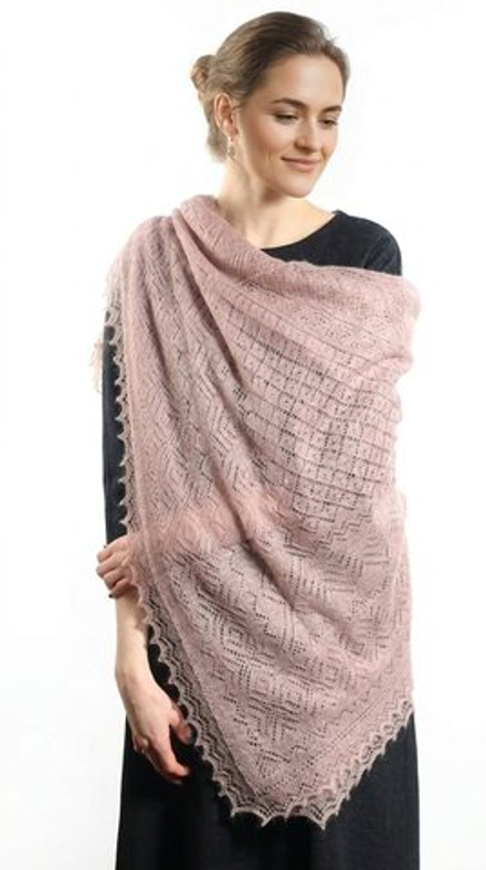 Оренбургский пуховый платок-паутинка А140-06 магнолия