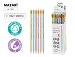 Карандаш ч/г НВ пластик. "Pastel" с ластиком, корп. трехгран. (Mazari) (Комплект 48шт.)