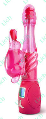 Розовый ротатор витой со стимулятором клитора в виде утки, 25.5 см