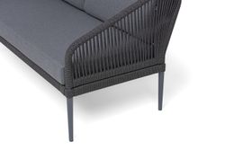 "Канны" лаунж-зона 4-местная (разборная) из роупа со столиком "Диего" цвета "серый гранит", роуп темно-серый круглый, ткань темно-серая