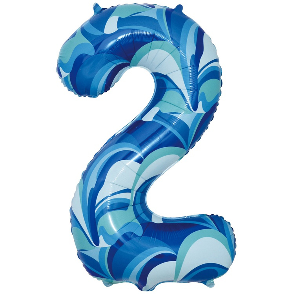 Шар Фольгированный Цифра 2 Мрамор голубой (Голубой)