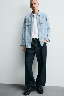 ZARA ДЖИНСОВАЯ РУБАШКА В КОВБОЙСКОМ СТИЛЕ, ГОЛУБОЙ