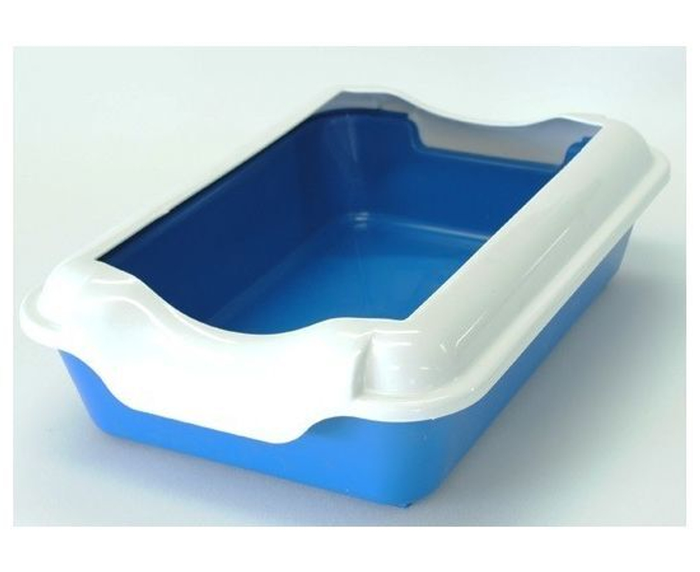 Туалет для кошек с бортиком без сетки 37*27*11,5см, бортик в комплекте, синий, HOMECAT