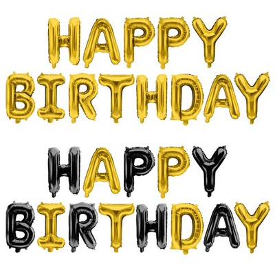 Набор шаров-букв AIR «Happy Birthday» золото/ золото-черный