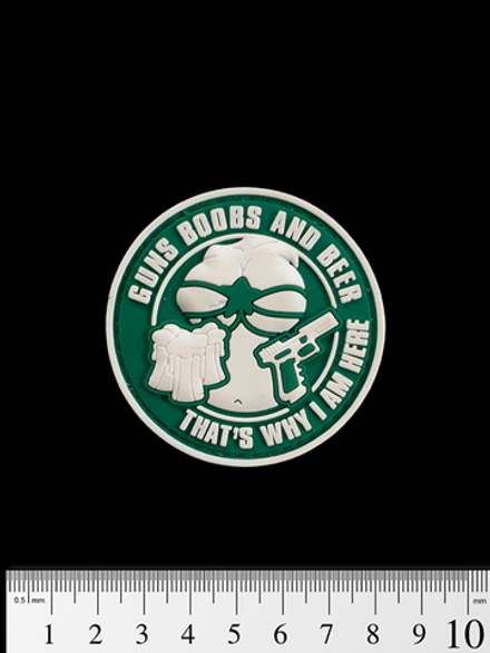 Шеврон Guns, Boobs & Beer PVC. Олива