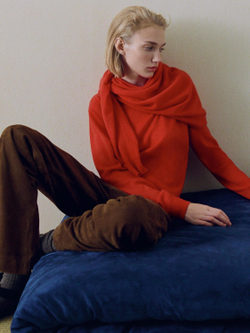 Massimo Dutti Кашемировый свитер с круглым вырезом, оранжевый