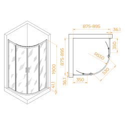 Душевой уголок полукруглый, стеклянный с раздвижными дверями на роликах - RGW PA-51B (Прозрачное, 900x900)