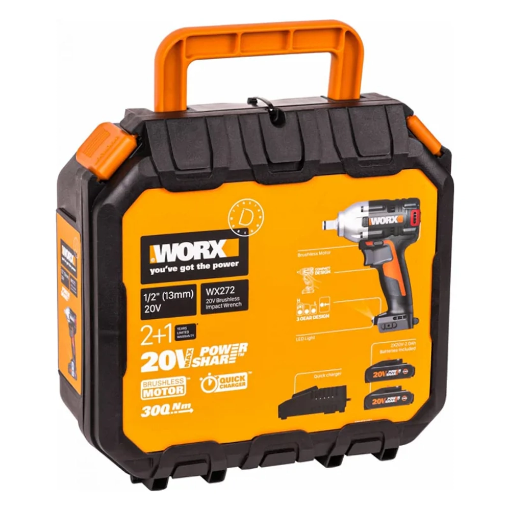 WORX WX272 аккумуляторный гайковерт (2 x 2 Ач, ЗУ)