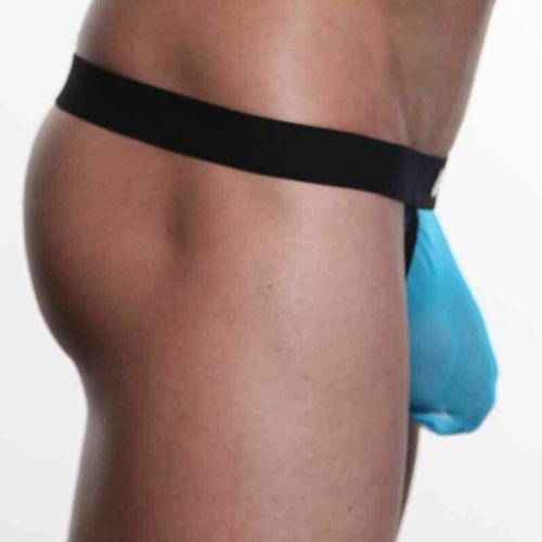 Мужские трусы стринги WangJiang в сетку бирюзовые WG00081