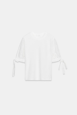 ZARA ФУТБОЛКА С ВЫШИВКОЙ, БЕЛЫЙ