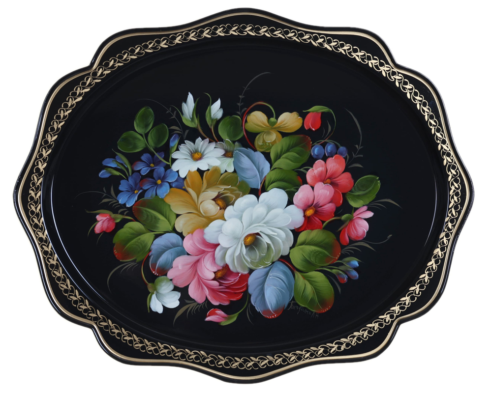Жостовский поднос декоративный, размер 38х30 см (A15), металлический