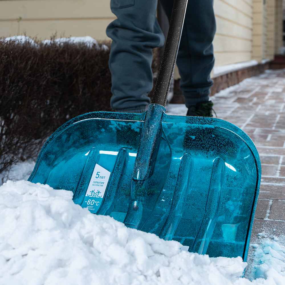 Лопата для уборки снега, поликарбонат, 475х400х1385мм, алюминиевый черенок, ПВХ оплетка, LUXE Palisad