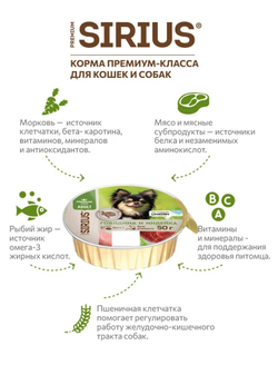 SIRIUS Корм консервированный для собак малых и средних пород с говядиной и индейкой, 50г. Сириус