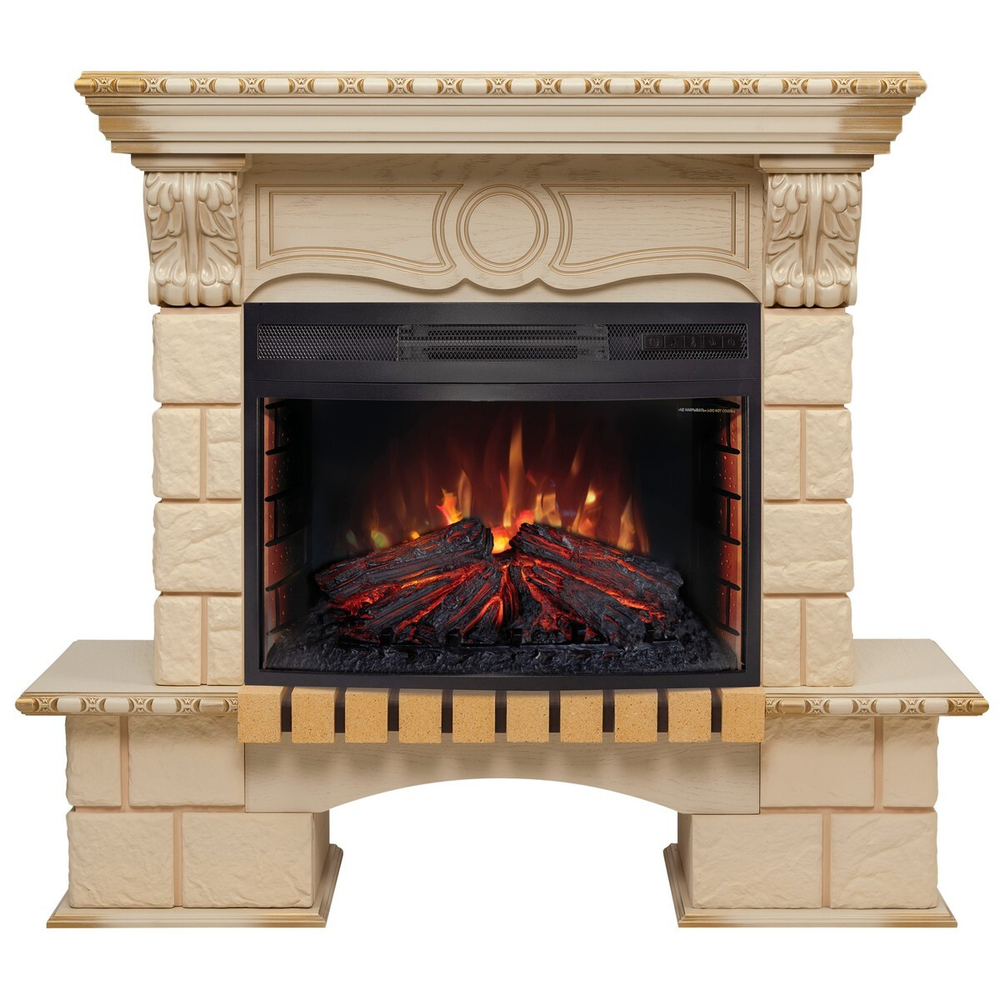 Электрокамин RealFlame Bolero WT белый дуб с золотой патиной с очагом Firefield 25 S IR