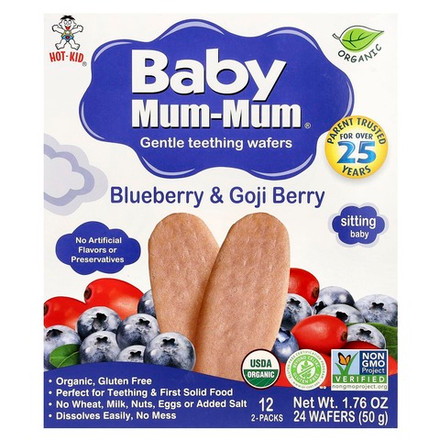 Hot Kid, Baby Mum-Mum®, вафли для защиты зубов, голубика и ягоды годжи, 12 пакетиков, по 2 шт.