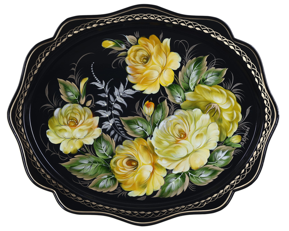 Жостовский поднос декоративный, размер 38х30 см (A15), металлический