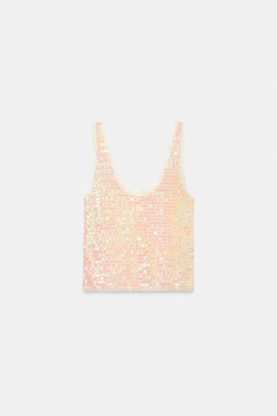 ZARA ТОП НА БРЕТЕЛЯХ С ПАЙЕТКАМИ, ЭКРЮ