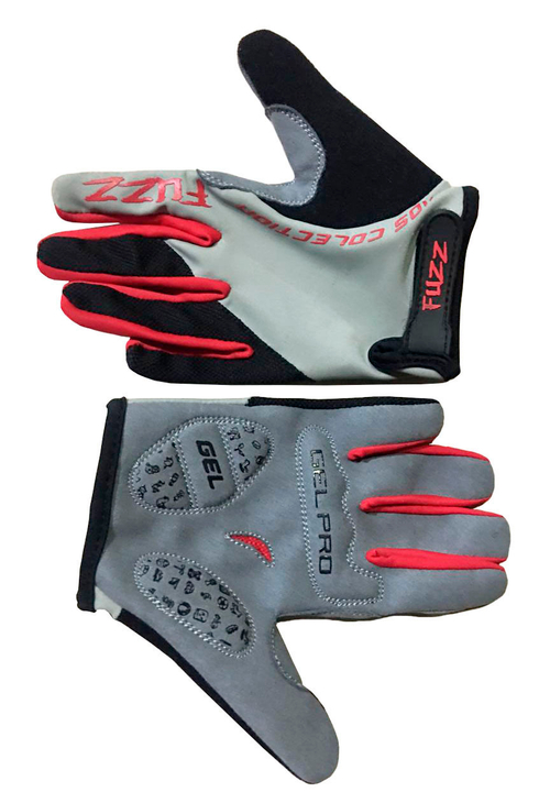 Перчатки детские с длинными пальцами лайкра PRO RACE серо-красные, р-р 10/XL (для лет), GEL PRO, на липучке FUZZ