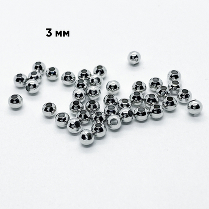 Бусина, цвет серебро (родий), размер 3 мм, цена за 2 грамма (около 45 шт)