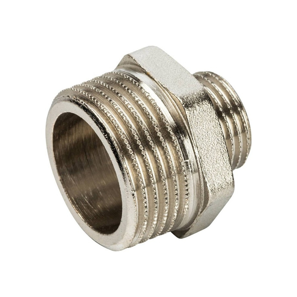 Ниппель редукционный STOUT SFT 0004 - 1" x 1/2" (для стальных труб, латунь никелированная)