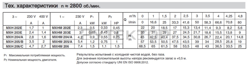 Горизонтальный многоступенчатый насосный агрегат из нержавеющей стали Calpeda MXH 205