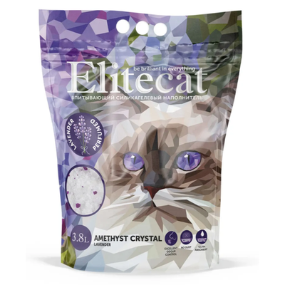 Elitecat наполнитель впитывающий силикагель "crystal lavender", 3.8л