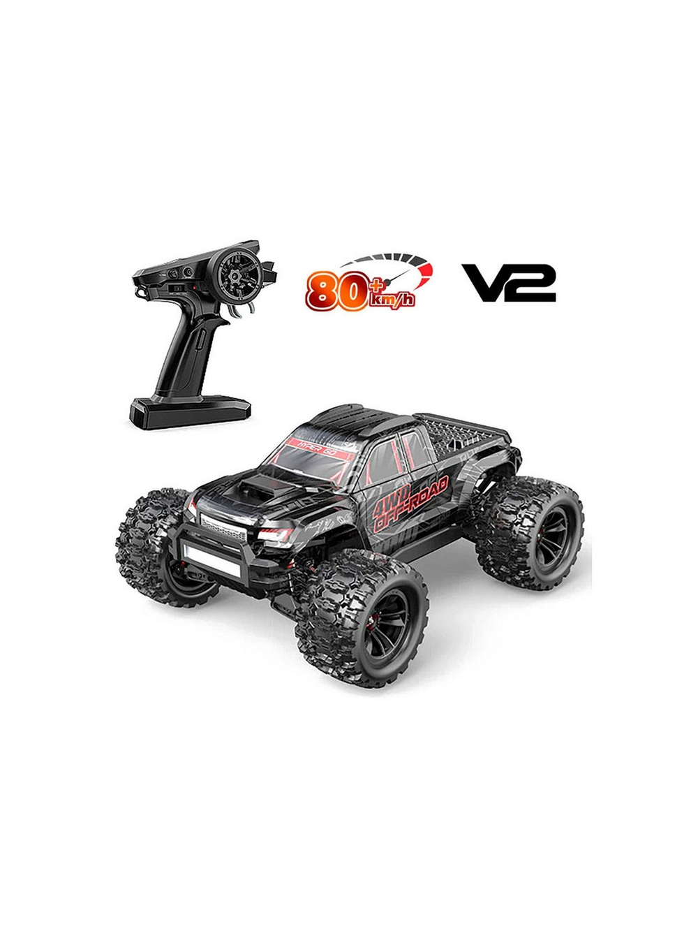 Радиоуправляемый монстр MJX Hyper Go 10208 V2 (черный) Brushless 4WD 2.4G LED 1/10, без ЗУ и акб
