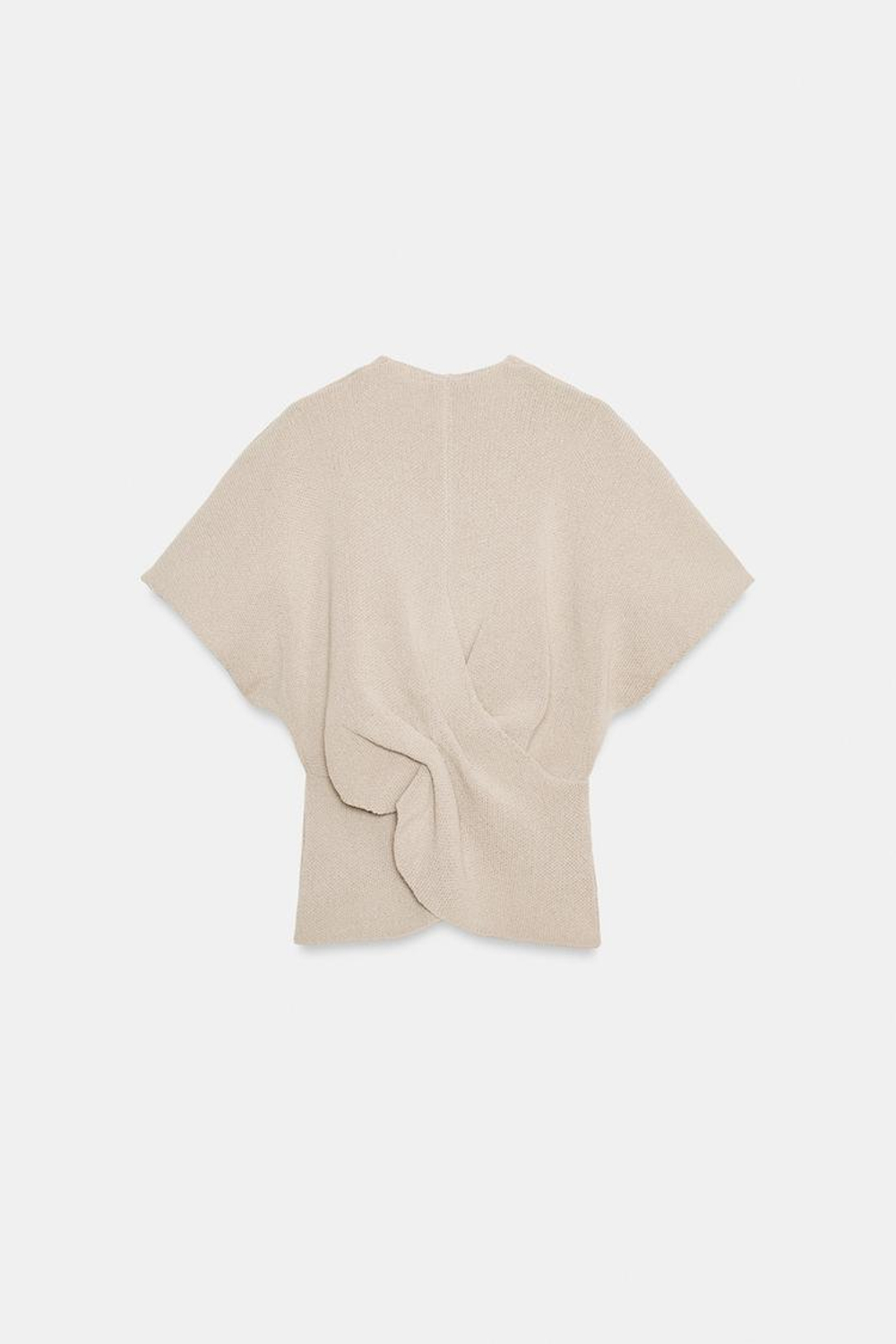 ZARA ТРИКОТАЖНЫЙ ТОП С УЗЛОМ, СВЕТЛО-БЕЖЕВЫЙ