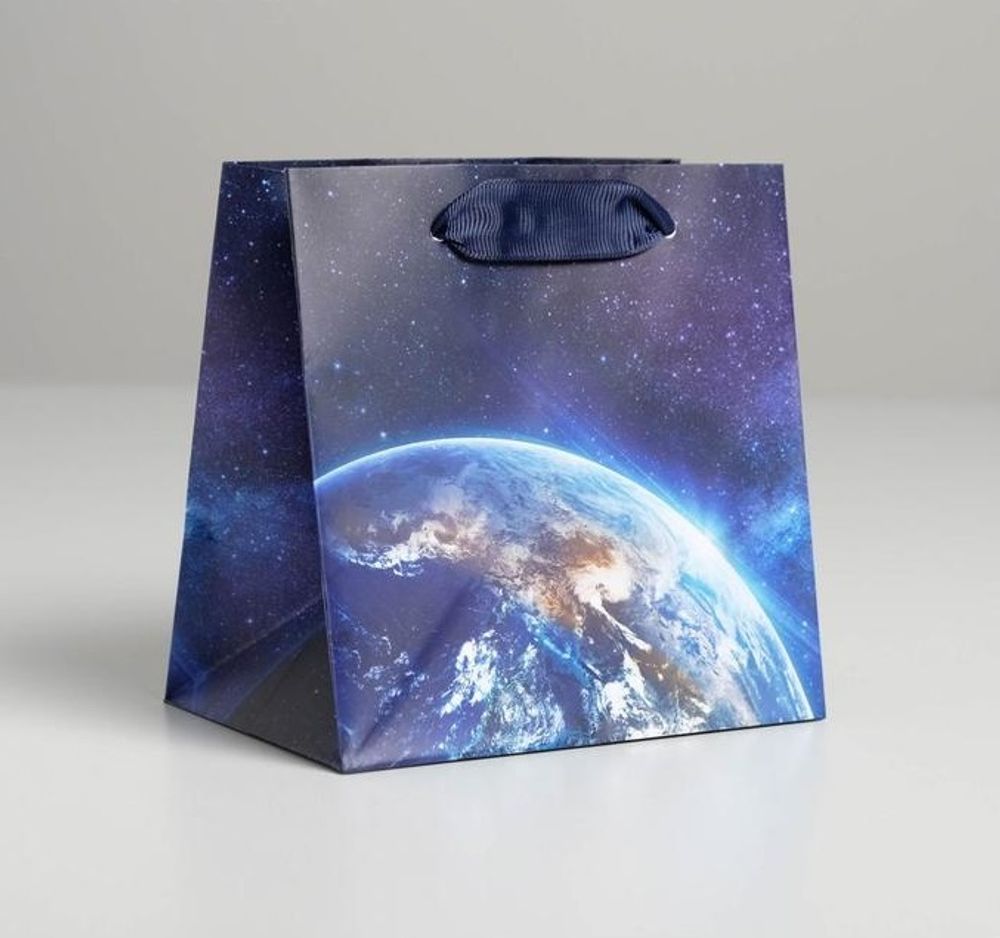 Пакет ламинированный квадратный «Космос», 14*14*9 см