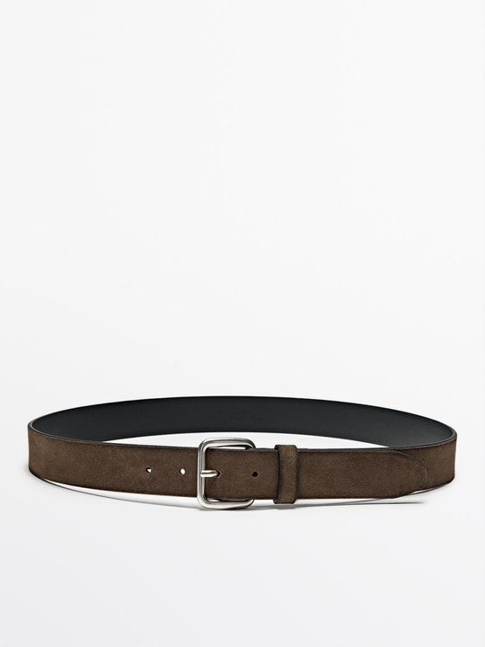 Massimo Dutti Замшевый ремень с эффектом потертости, кротово-коричневый