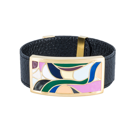 Браслет Fiore Luna на черном кожаном ремешке CB13600-20