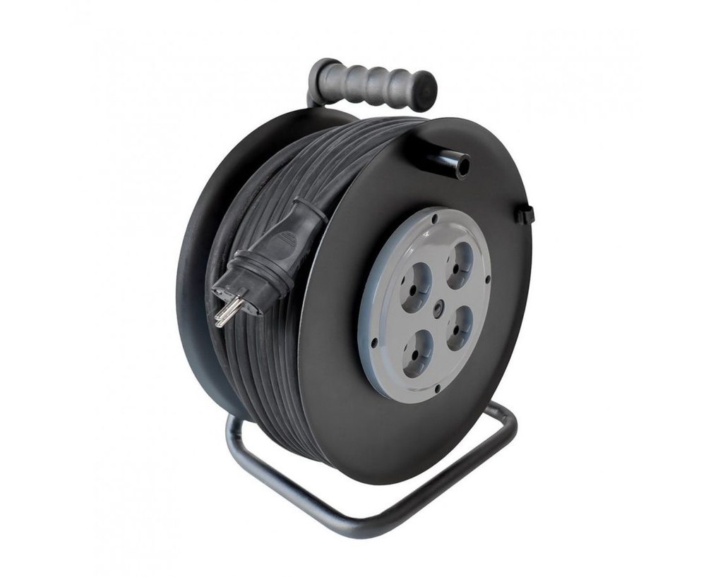 Удлинитель силовой на метал катушке КГ 50м 4 гнезда 16А IP20 сечение провода 2*2,5