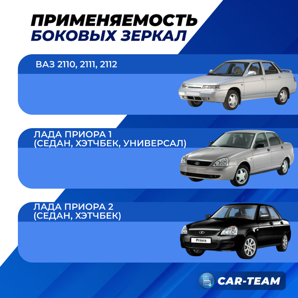 Зеркала на Лада Приора, ВАЗ 2110-12 с повторителями "Плазма", электропривод, обогрев, окрашенные (2170-8201004-75) (лев., прав.) "Солина"