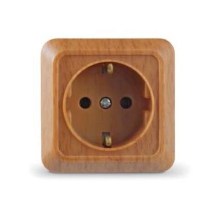Розетка одноместная "UNIVersal" серия "Олимп" с/з, о/у, 16А, 220В, бук (венге) (еврослот) (E2342)