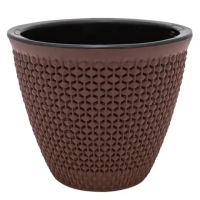 Кашпо для цветов пластиковое 2,25л d-17,5см «Ротанг» Тёмно-коричневый