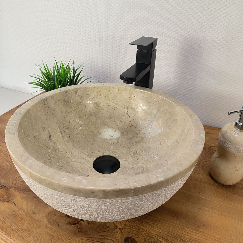 Раковина из мрамора Bowl Cream Dotted BM-66094 40х40х17 из натурального камня