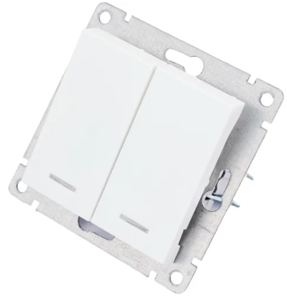 Выключатель двухклавишный с подсветкой UNIVersal серия афина, с/у, 10а, 220в жемчуг еврослот.