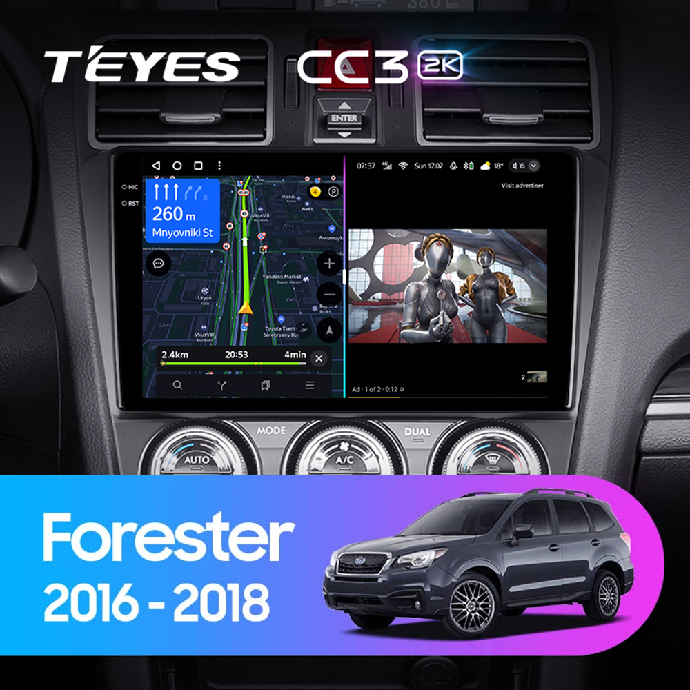 Teyes CC3 2K 9"для Subaru Forester XV, Impreza 2016-2018