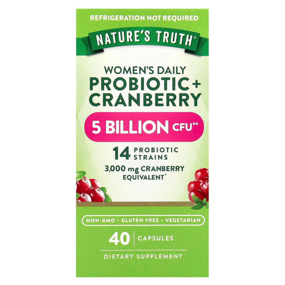 Nature's Truth, Женский пробиотик + клюква, 40 вегетарианских капсул