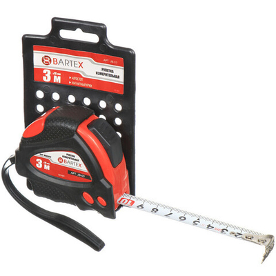Рулетка 3 м, обрезиненный пластик, магнитн, 16 мм, автостоп, + 2 кнопки, Bartex, 32G-3016, JB 03, шт