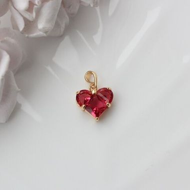Подвеска Сердце с рубиново-красным фианитом, 14 мм, позолота, П257