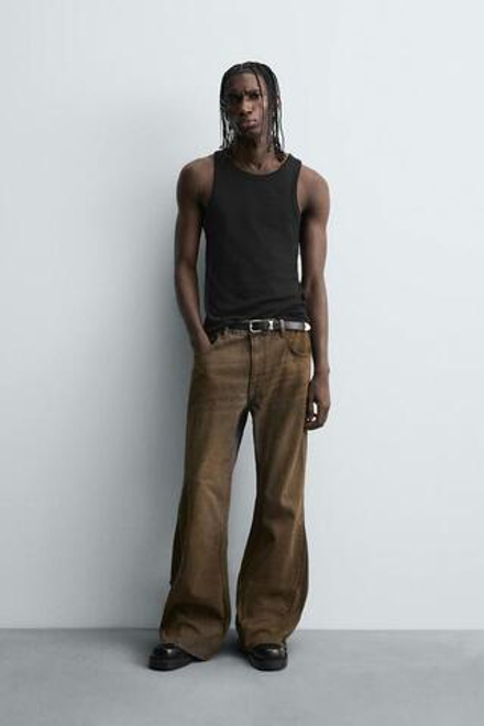 ZARA ДЖИНСЫ FLARE FIT С МОЛНИЯМИ, КОРИЧНЕВЫЙ