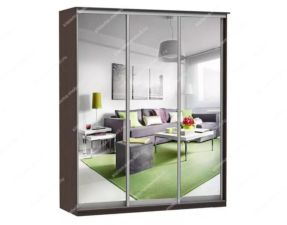 Шкаф купе Модерн 1776х600 3-х дверный 3-х секционный зеркальный венге