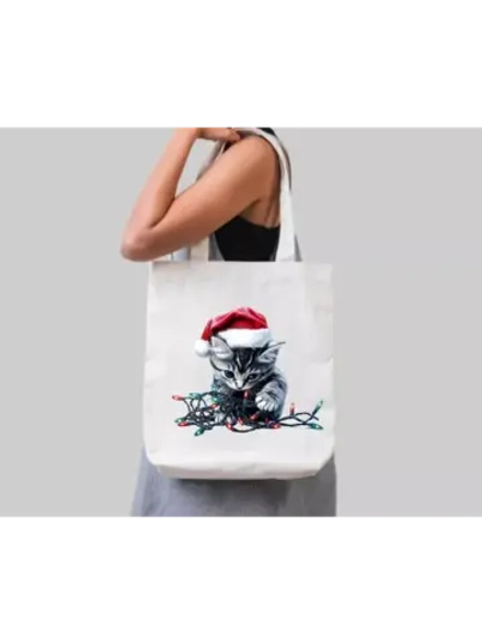 Термотрансфер "Кот с гирляндой " 20х20, наклейка на одежду