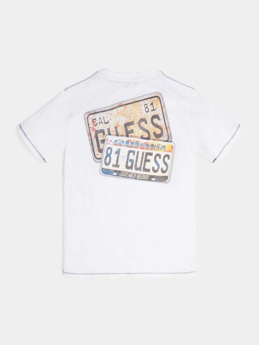 Футболка GUESS Белый/Вышивка:  логотип/Спинка: аппликации: номера машин (Мальчик)