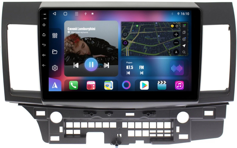 Магнитола для Mitsubishi Lancer X 2007-2016 (рамка 10) - FarCar 037M монитор 10" QLED на Android 13, 8 ядер (TS18), CarPlay, 4G SIM-слот